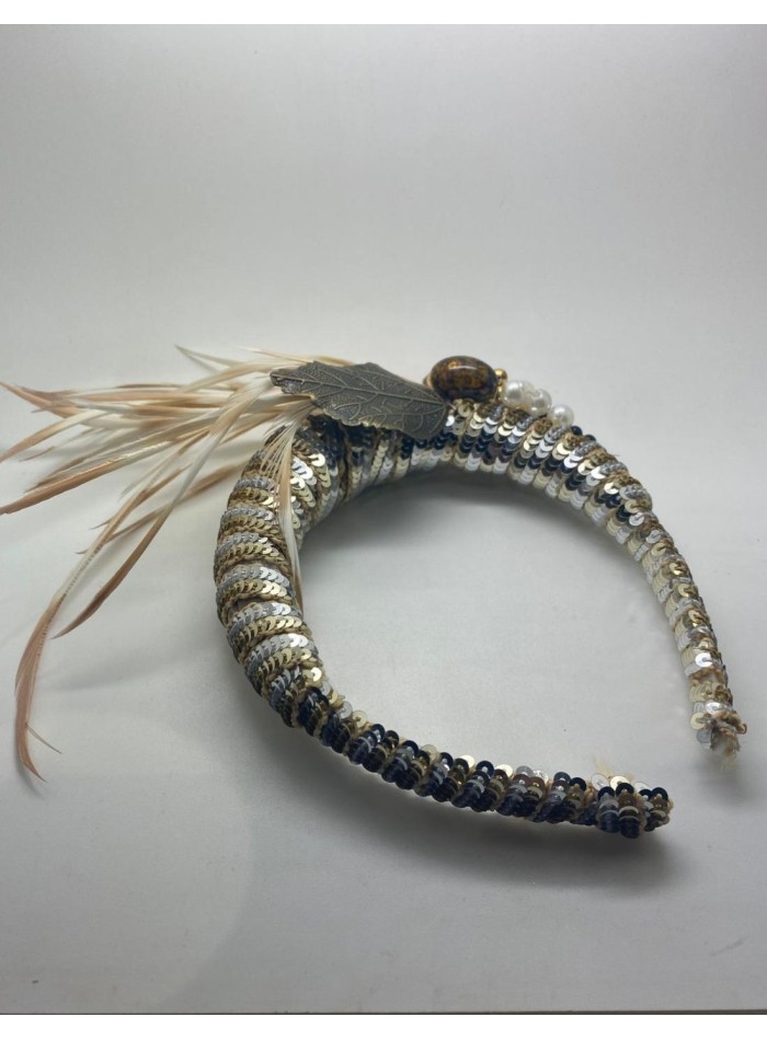 Diadema de fiesta con lentejuelas doradas y...
