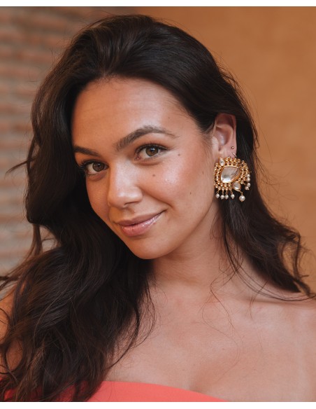 XL gold plated party earrings with white pearls