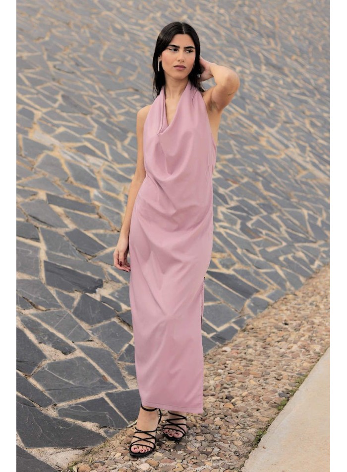 Robe midi avec encolure en cascade et dos ouvert