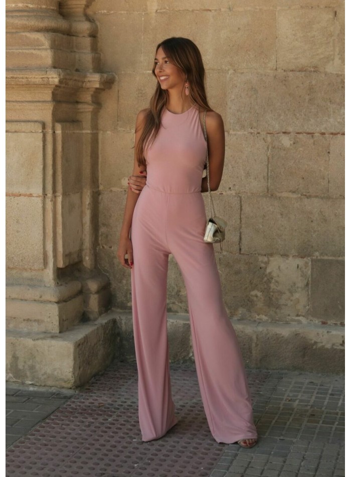 Party jumpsuit with open back and wide pants