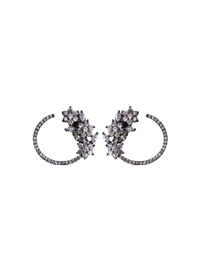 Party earrings with leaves and rhinestone hoops