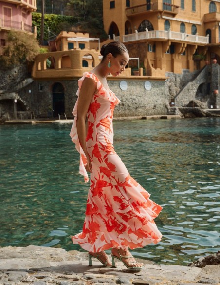 Vestido midi de fiesta de tirantes con estampado floral