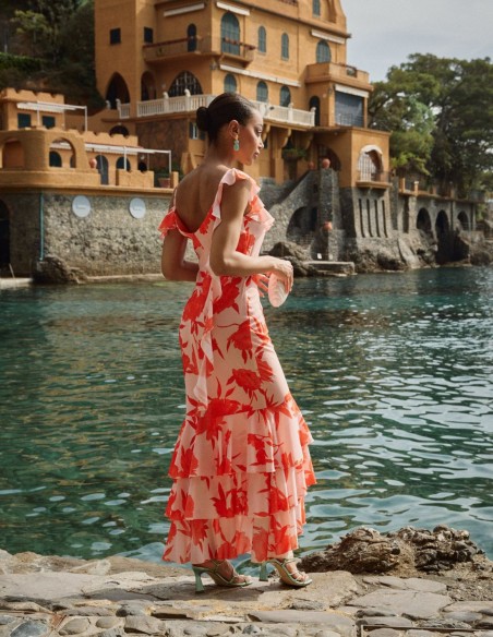 Vestido midi de fiesta de tirantes con estampado floral