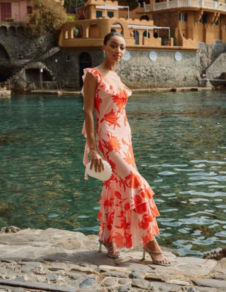 Robe midi à bretelles avec imprimé floral