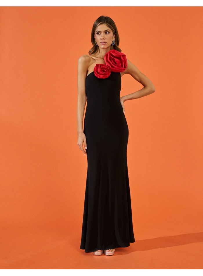 Long party dress with maxi red flowers