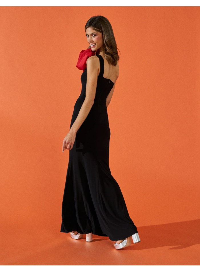 Robe longue de fête avec maxi fleurs rouges