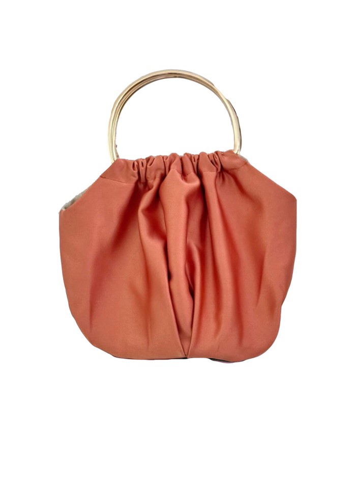 Satin handbag with golden handle