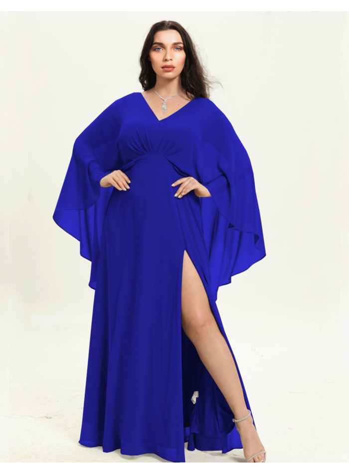 Long party gown with long cape sleeves