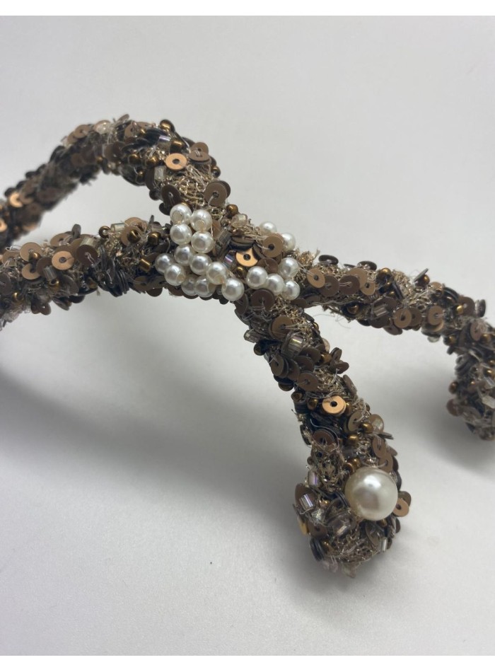 Tocado fantasía con lentejuela oro viejo y...