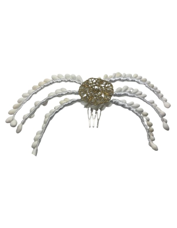 Bridal headdress with pistils and bronze ornament with...