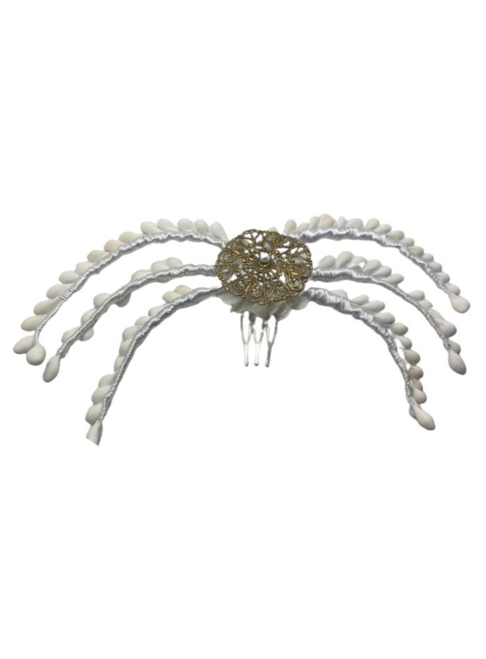 Bridal headdress with pistils and bronze ornament with pearls