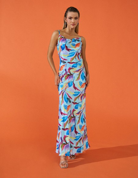 Robe longue de soirée style lingerie avec imprimé et dos en cascade