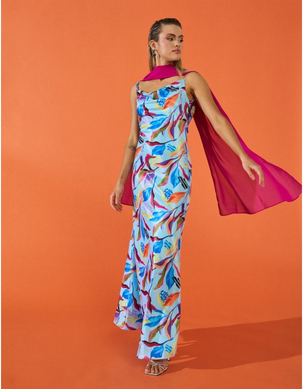 Vestido largo de fiesta estilo lencero con estampado y... 2