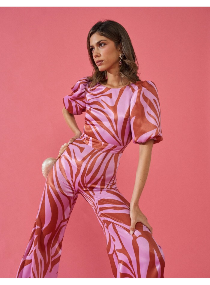 Party jumpsuit with zebra print and back neckline