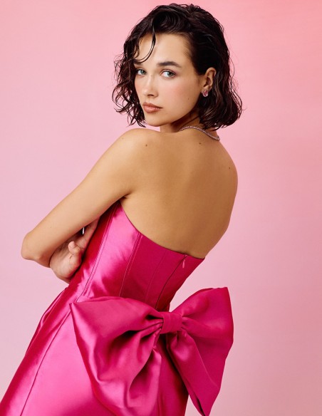 Mini dress with strapless neckline and maxi bow pink