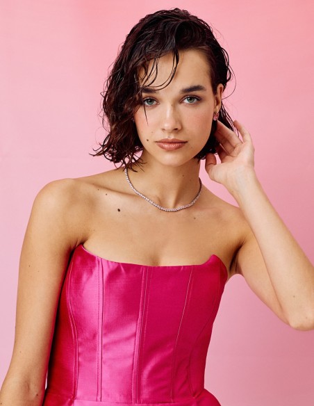 Vestido mini con escote palabra de honor y maxi lazo