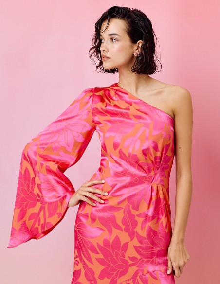 Vestido de fiesta asimétrico estampado para invitada