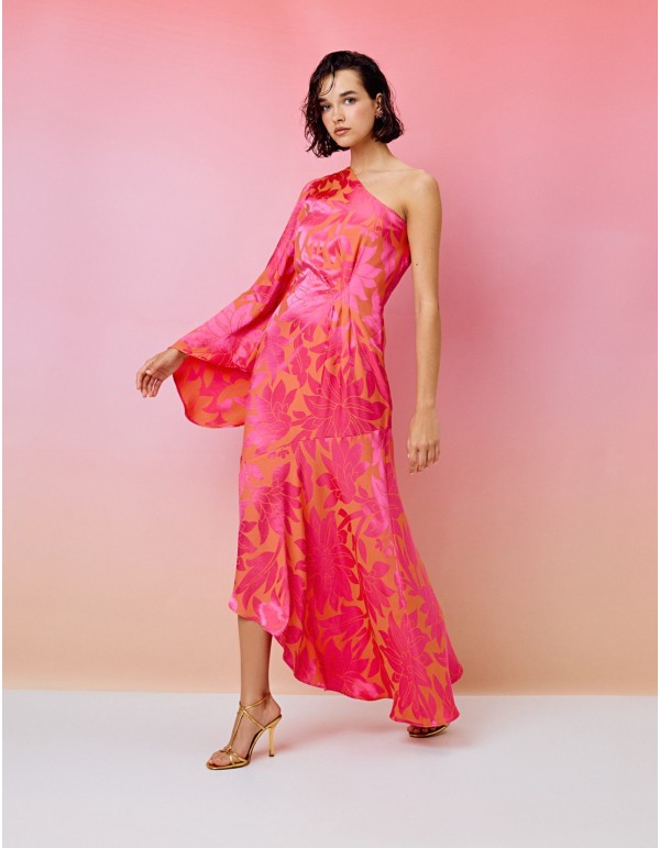 Vestido de fiesta asimétrico estampado para invitada