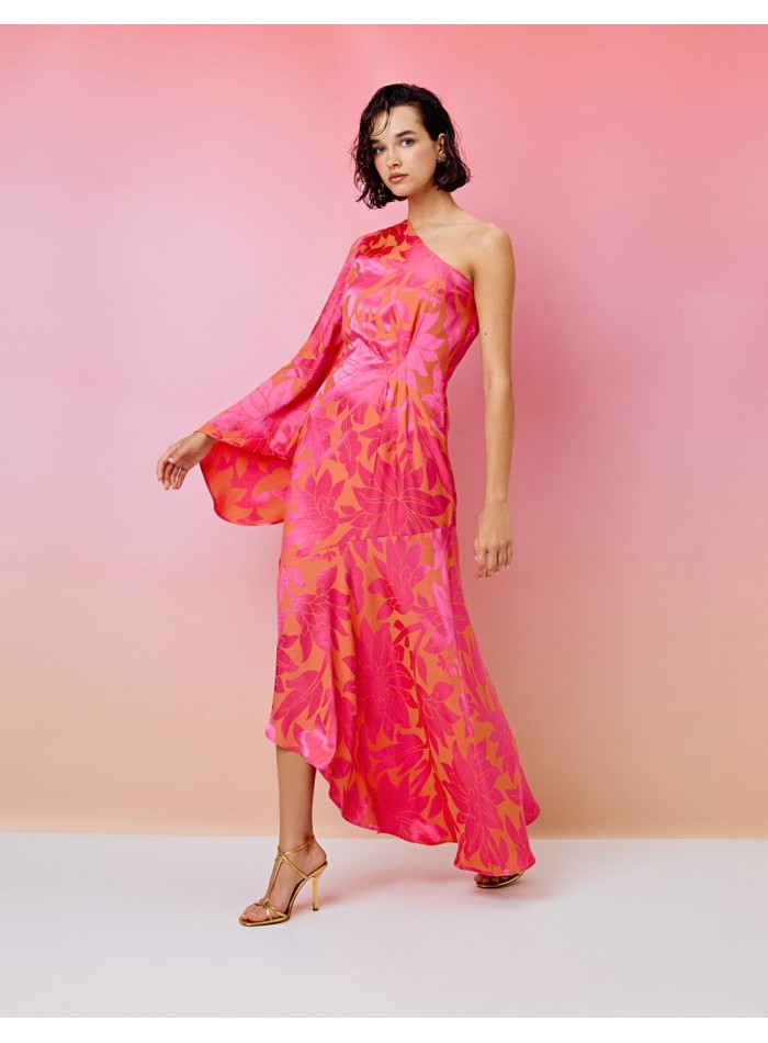 Asymmetrical printed party dress for guests