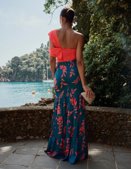 Jupe longue de fête avec imprimé floral et volants