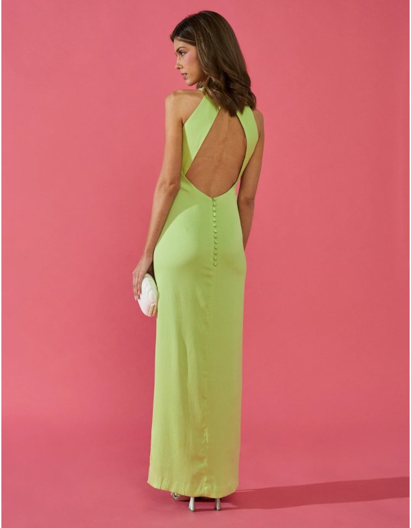 Vestidos largos de dama de honor estilo halter de chiffon con espalda baja Atardecer Tallas Grandes