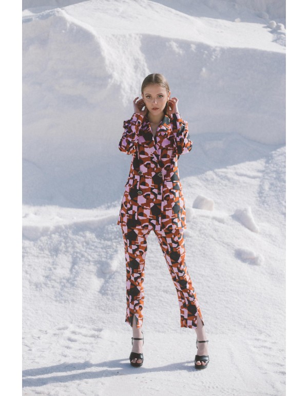Traje de fiesta estampado con chaqueta smoking y pantalón ceñido 2