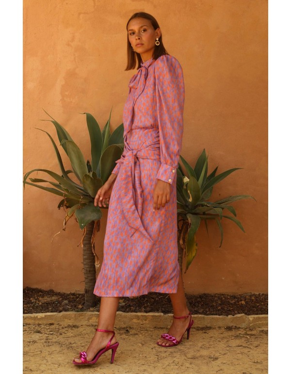 Vestido de fiesta midi con lazada en cuello y cintura 2