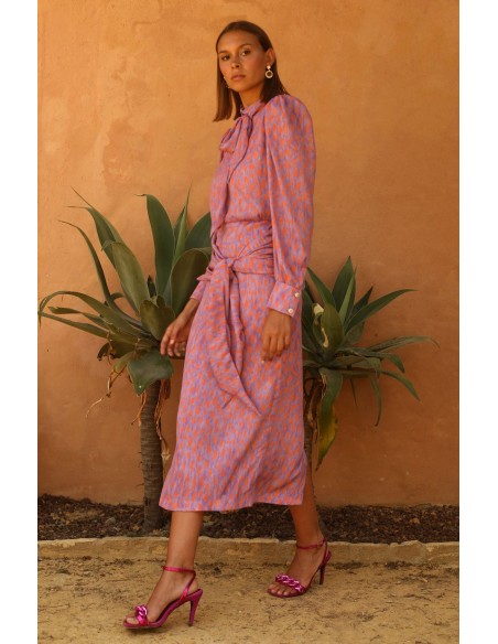 Midi party dress with lacing at the neck and waist