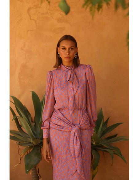 Vestido de fiesta midi con lazada en cuello y cintura Vestido de fiesta midi con lazada en cuello y cintura