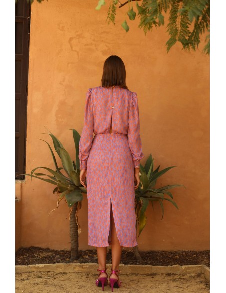 Midi party dress with lacing at the neck and waist