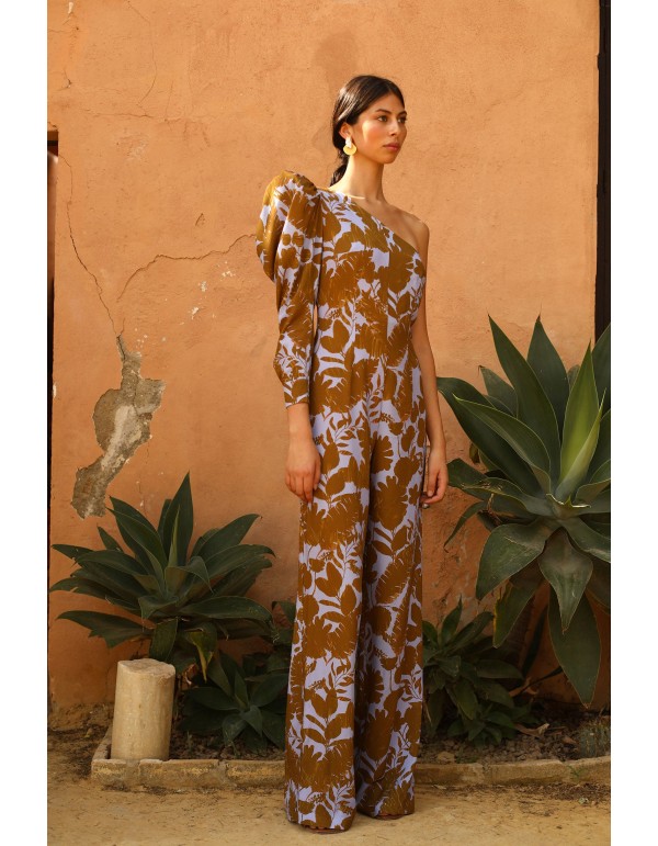 Party jumpsuit with asymmetrical neckline and floral print 2
