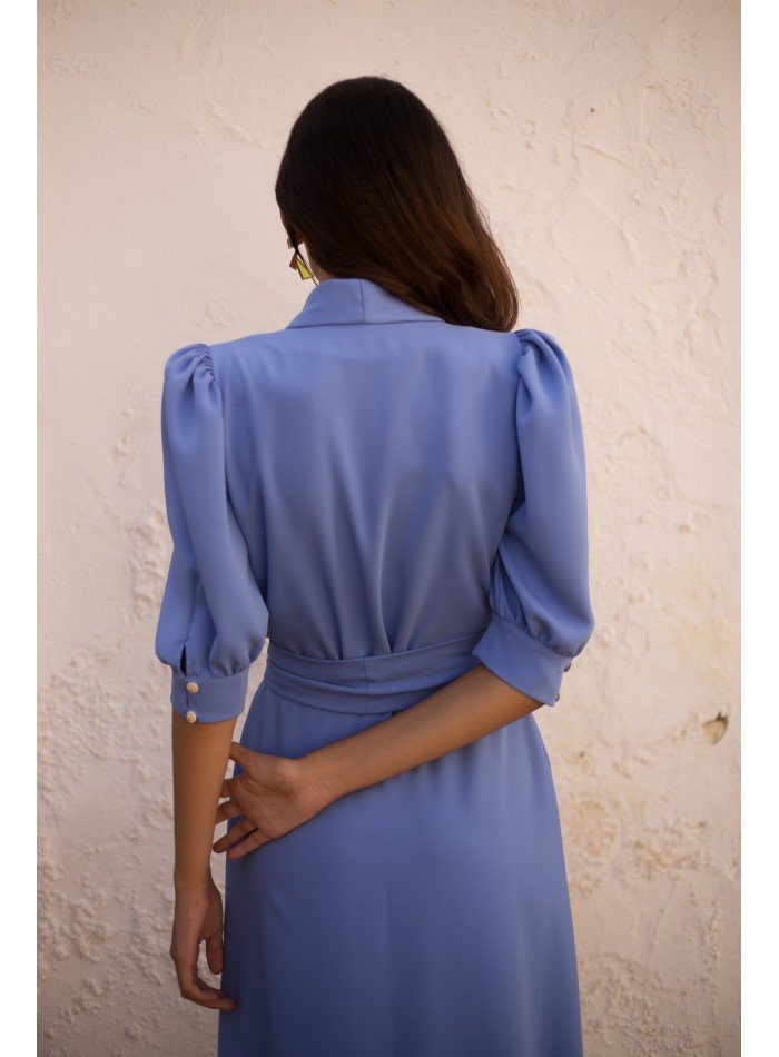 Robe de soirée midi à manches bouffantes et...