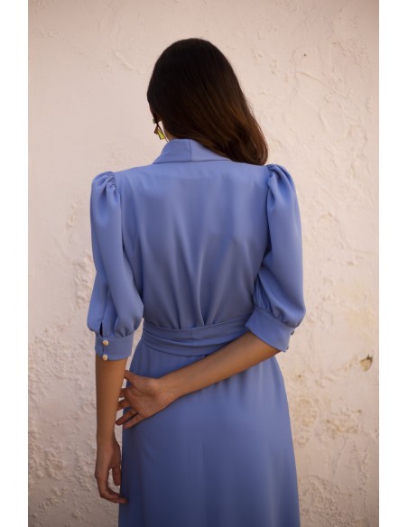 Robe de soirée midi à manches bouffantes et encolure croisée