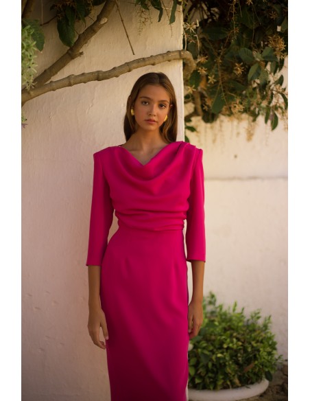 Midi party dress with french sleeves and shoulder pads