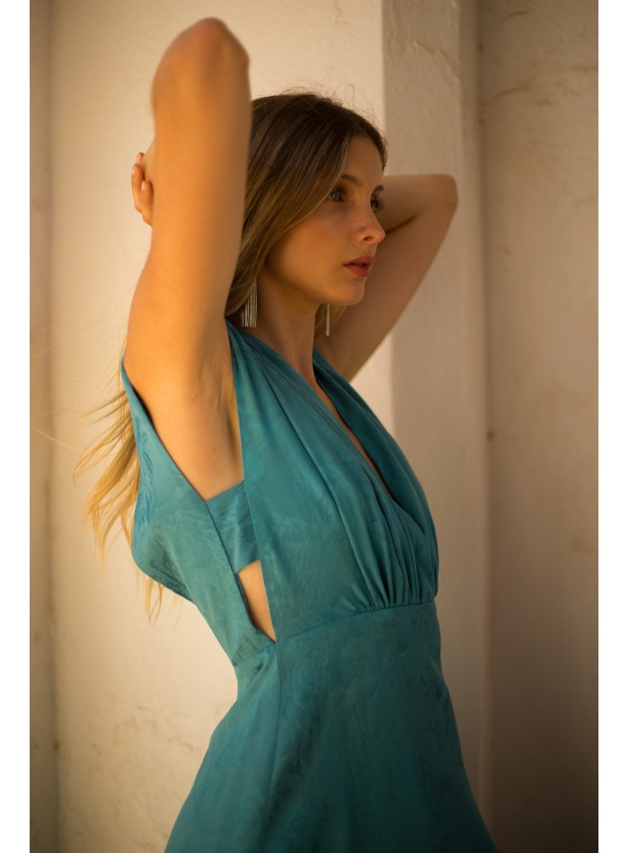 Vestido de fiesta midi en tejido jacquard con...