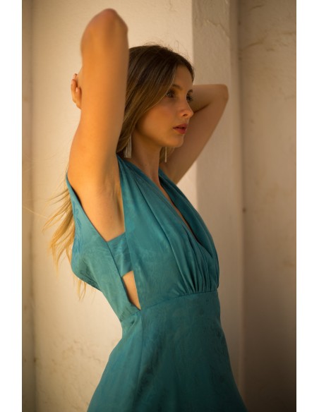 Robe de soirée midi en jacquard avec décolleté en V