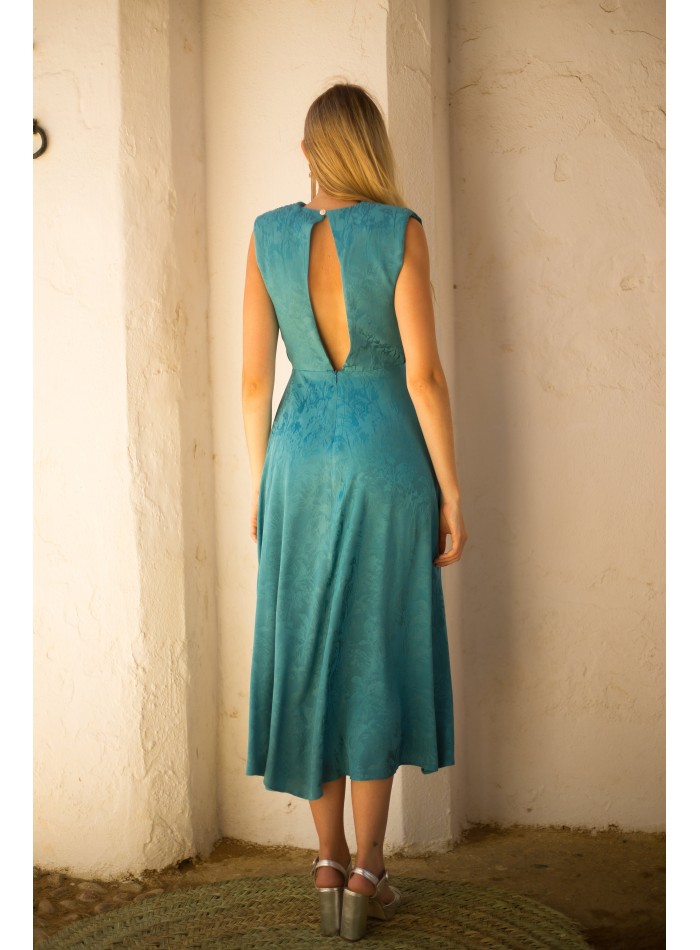Vestido de fiesta midi en tejido jacquard con...