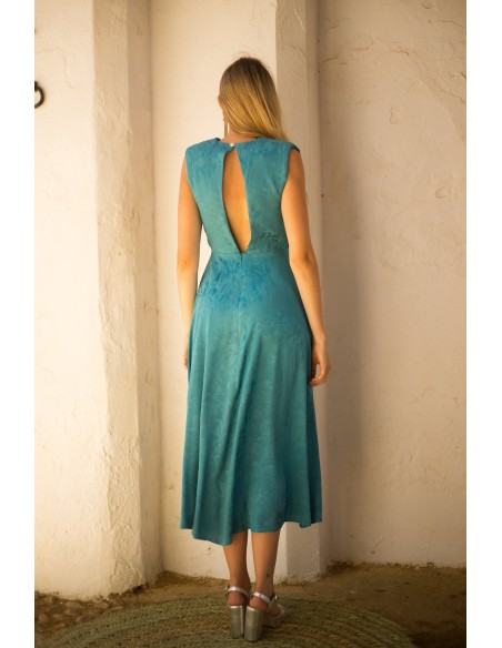 Vestido de fiesta midi en tejido jacquard con escote en V