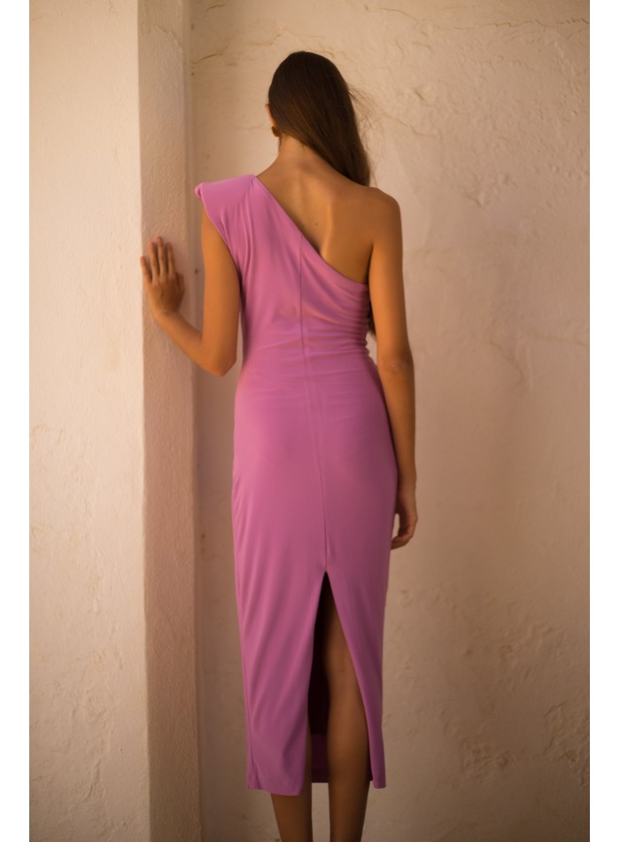 Vestido midi de fiesta morado con escote...