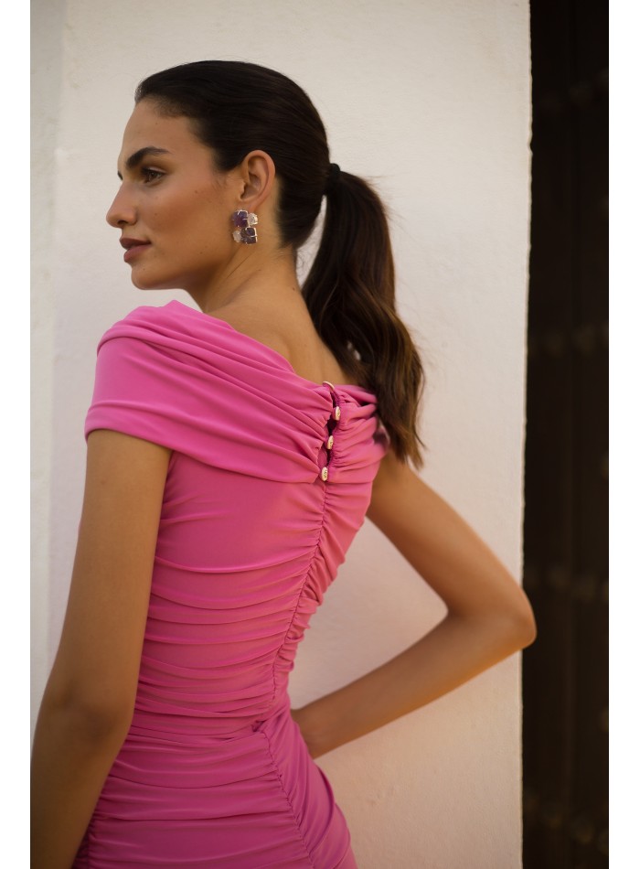 Robe midi drapée avec encolure bandeau croisée