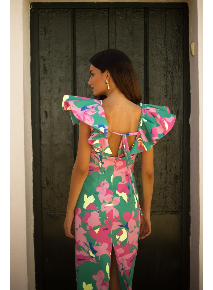 Vestido midi de fiesta estampado floral tropical