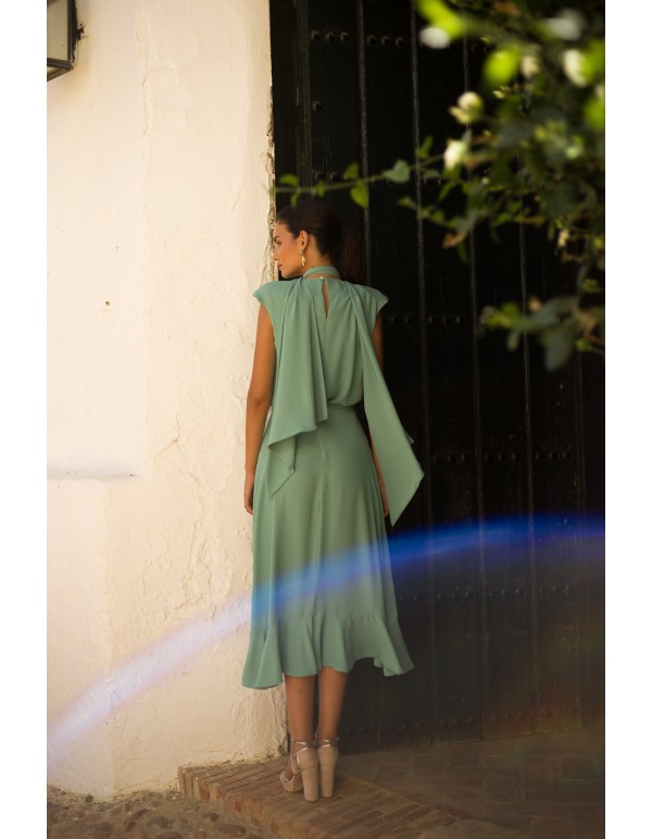 Conjunto top y falda cruzada con vuelo verde agua 2