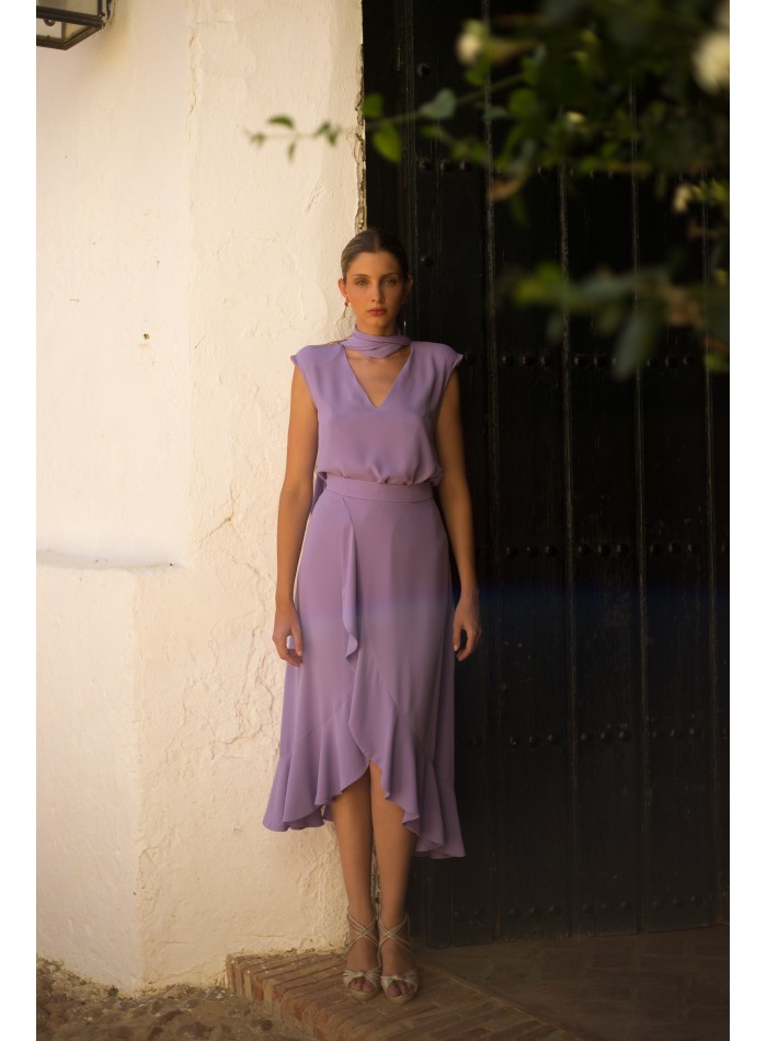 Purple top and skirt with cascading ruffles set