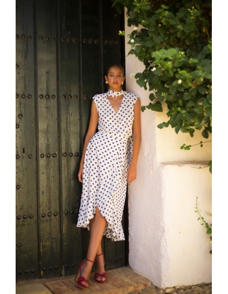 Ensemble Top et Jupe croisée à volants à pois