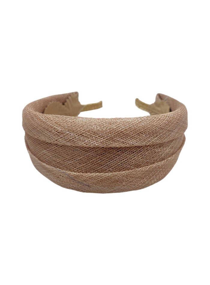 Beige party headband in double raffia