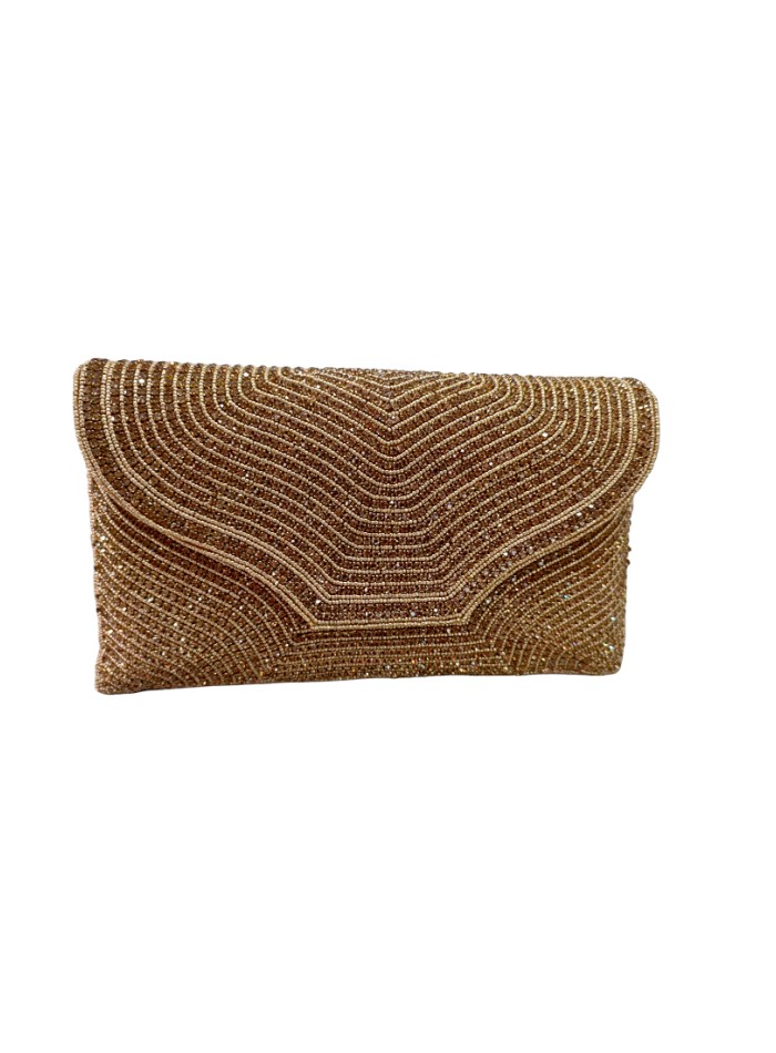 Jute party clutch with gold rhinestones
