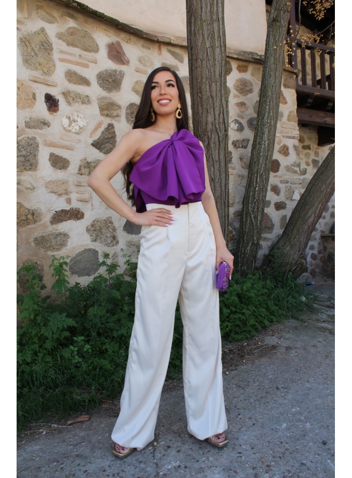 Pantalon droit beige clair à pinces