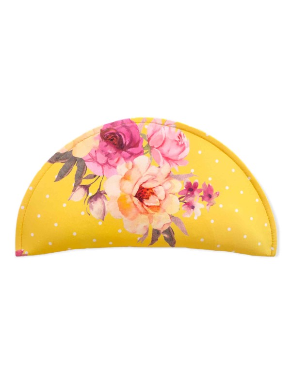 Pochette de fête demi-lune jaune avec fleurs roses