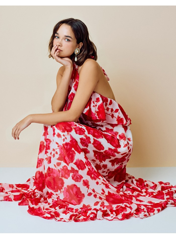 Vestido Largo Floral Con Espalda Descubierta Y Tirantes Finos Para 