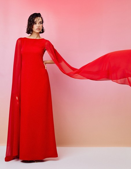 Robe longue de fête avec manches cape et encolure ronde